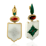 Natural Malachite Garnet Marble Beautiful Design Danglers in 18k Gold Diamond Jewlry