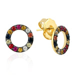 Multicolor Sapphire little Front Hoop Stud Earrings In 18k Gold