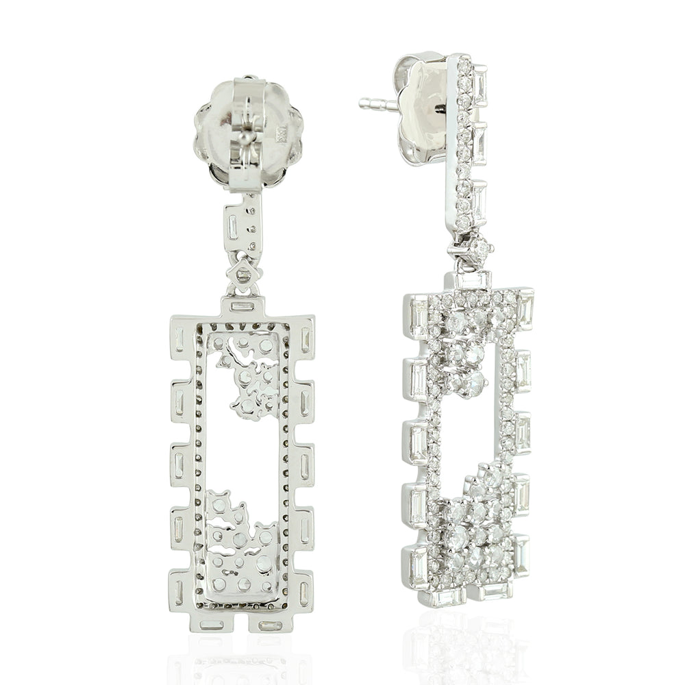 Natural Baguette Diamond Dangle Earrings 18k White Gold Jewelry Gift
