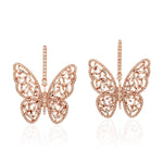 Natural Diamond Butterfly Dangle Earrings 18K Rose Gold Jewelry Gift