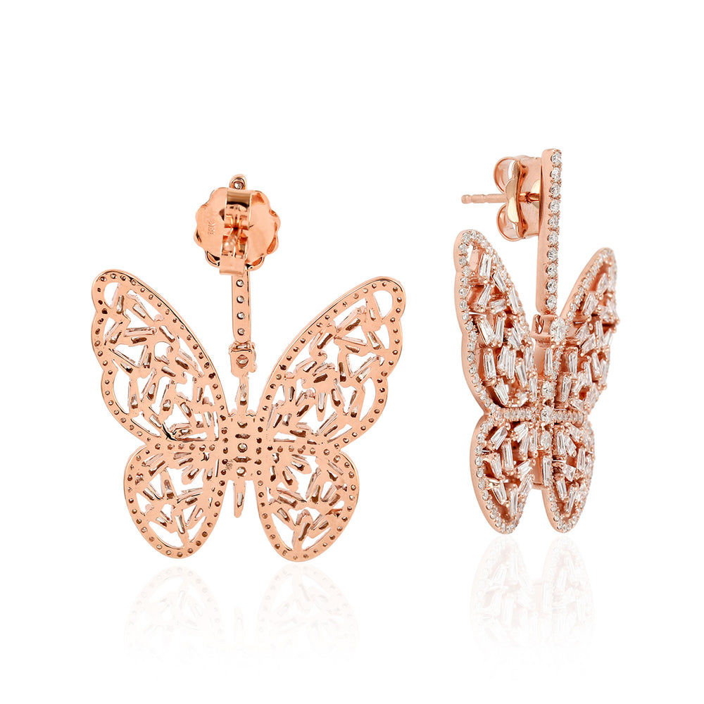 Natural Diamond Butterfly Dangle Earrings 18K Rose Gold Jewelry Gift