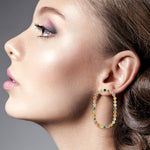 18k Yellow Gold Sapphire Big Oval Front Hoop Earrings
