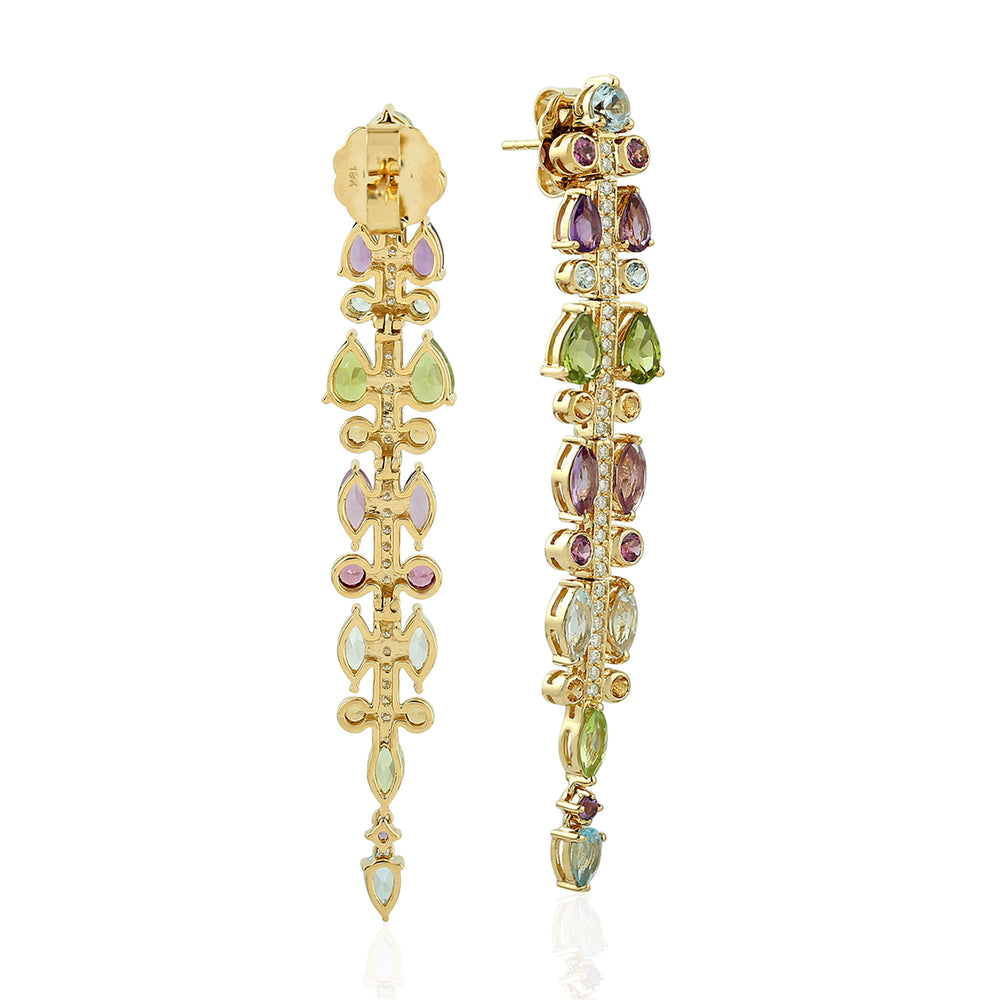 Natural Amethyst Dangle Earrings 18k Yellow Gold Diamond Jewelry February Birthstone Jewelry