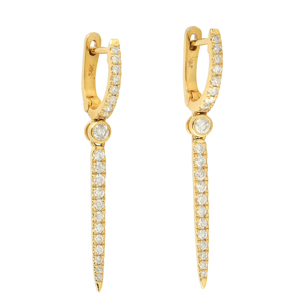 Natural Pave Diamond Bar Drop Earrings In 14k Yellow Gold