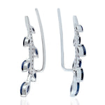 18k White Gold Blue Sapphire Diamond Ear Climber September Birthstone Jewelry