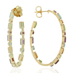 Natural Amethyst,Citrine,Garnet Hoop Earrings 18K Yellow Gold Jewelry Gift