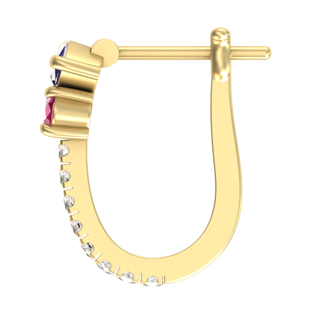 Natural Ruby Blue Sapphire Huggie Earrings 18K Yellow Gold Diamond Jewelry Gift