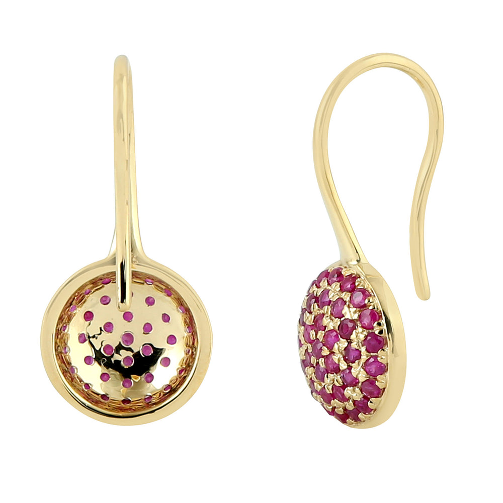 Natural Ruby Dangle Earrings 18K Yellow Gold Jewelry Gift