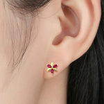 Natural Marquise Ruby Daisy Stud Earrings 18K Yellow Gold Jewelry