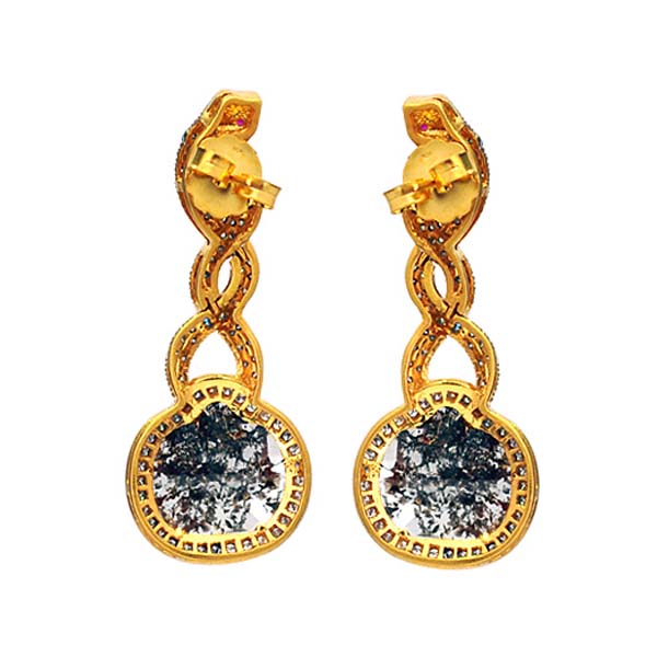 14k Gold Slice Diamond Snake Charm Dangle Earrings 925 Silver Vintage Jewelry