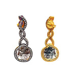 14k Gold Slice Diamond Snake Charm Dangle Earrings 925 Silver Vintage Jewelry