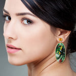 18k Yellow Gold Citrine & Pave Diamond Dangle Earrings Women Jewelry