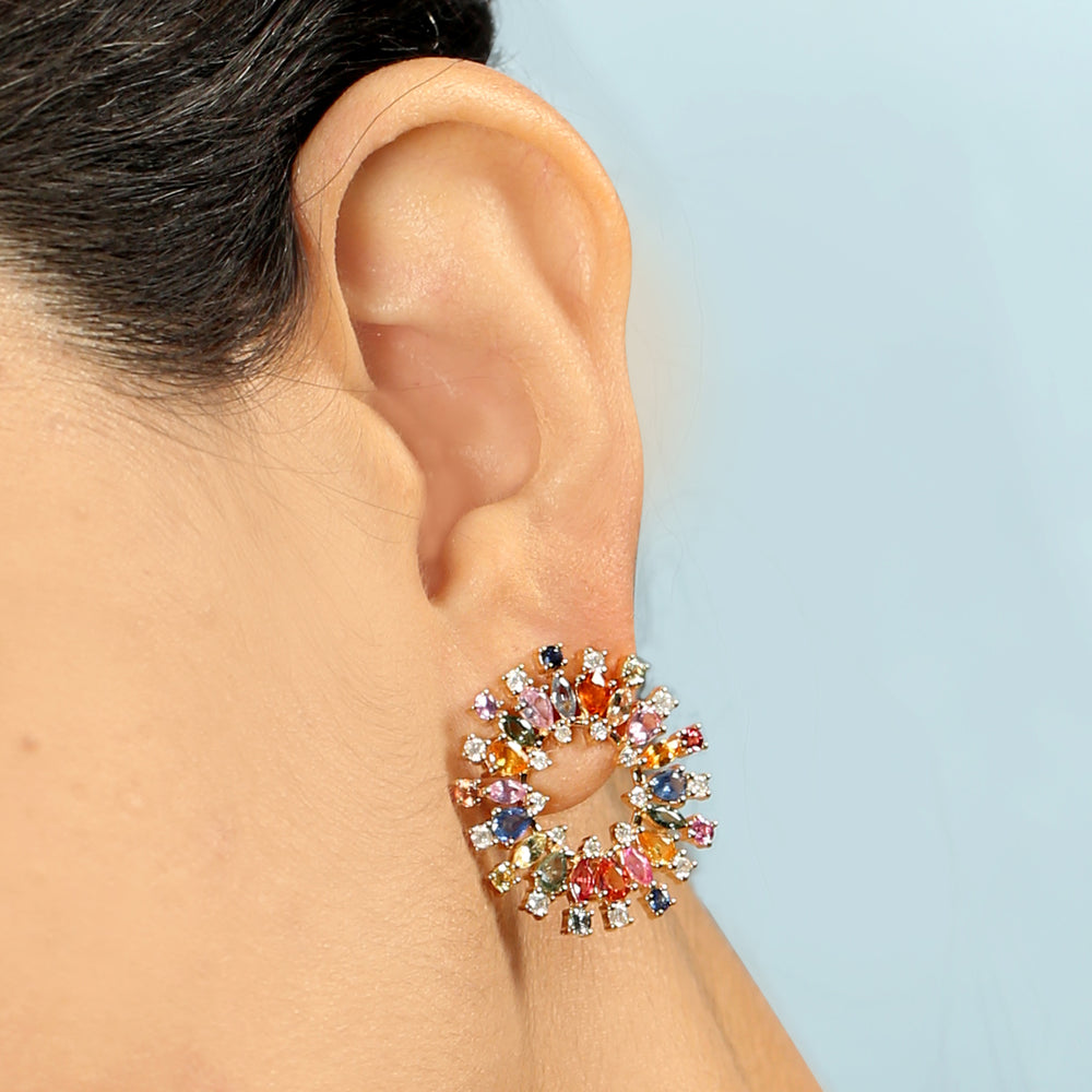 18k Yellow Gold Diamond Sapphire Stud Earrings September Birthstone Jewelry Gift