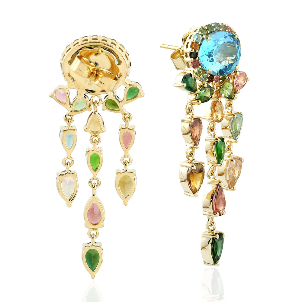 18Kt Gold Topaz Tourmaline Chandelier Earrings November Birthstone Jewelry Gift