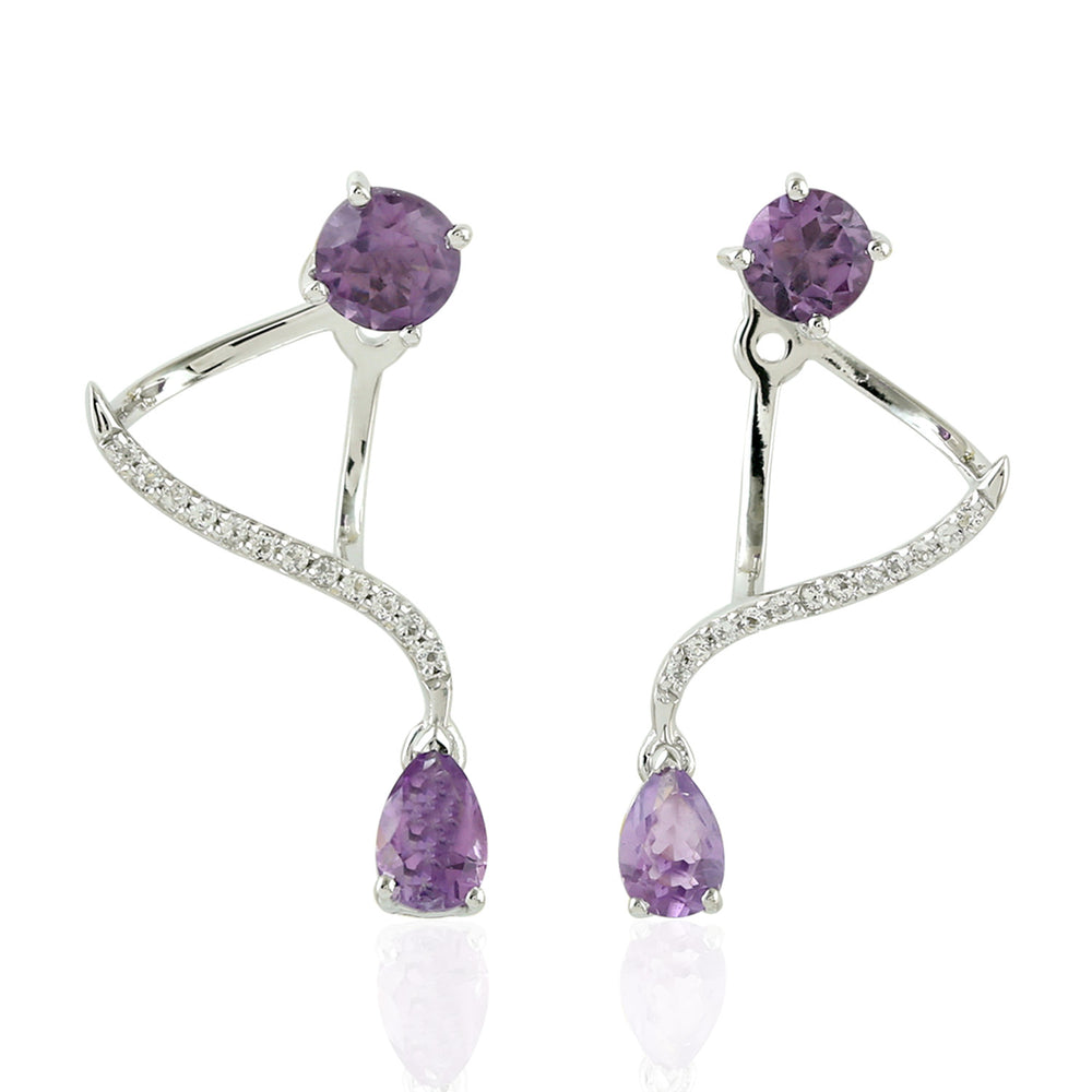 Amethyst Gemstone Pave Topaz Ear Jackets Sterling Silver Women's Jewelry February Birthstone Jewelry