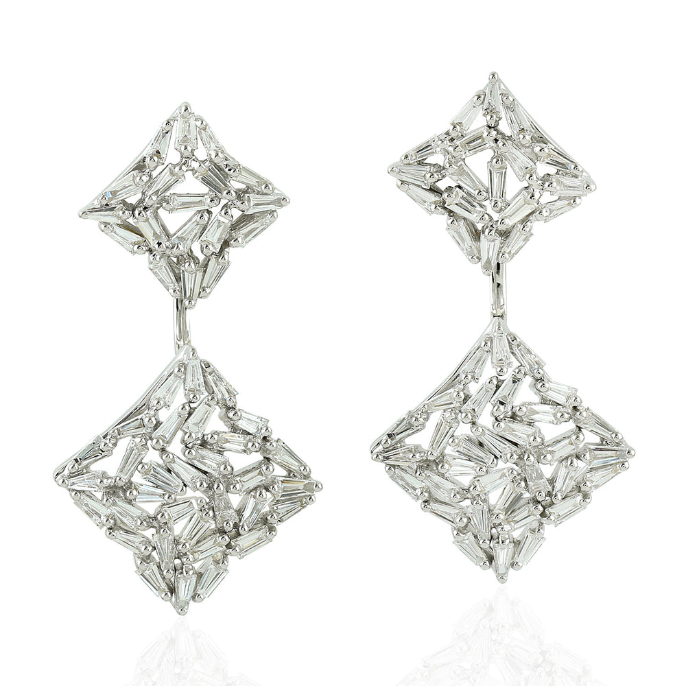 18k White Gold Baguette Diamond Geometric Dangle Earrings For Women