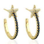 Handmade 18k Yellow Gold Stud Earrings Sapphire Women's Jewelry Gift