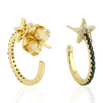 Handmade 18k Yellow Gold Stud Earrings Sapphire Women's Jewelry Gift