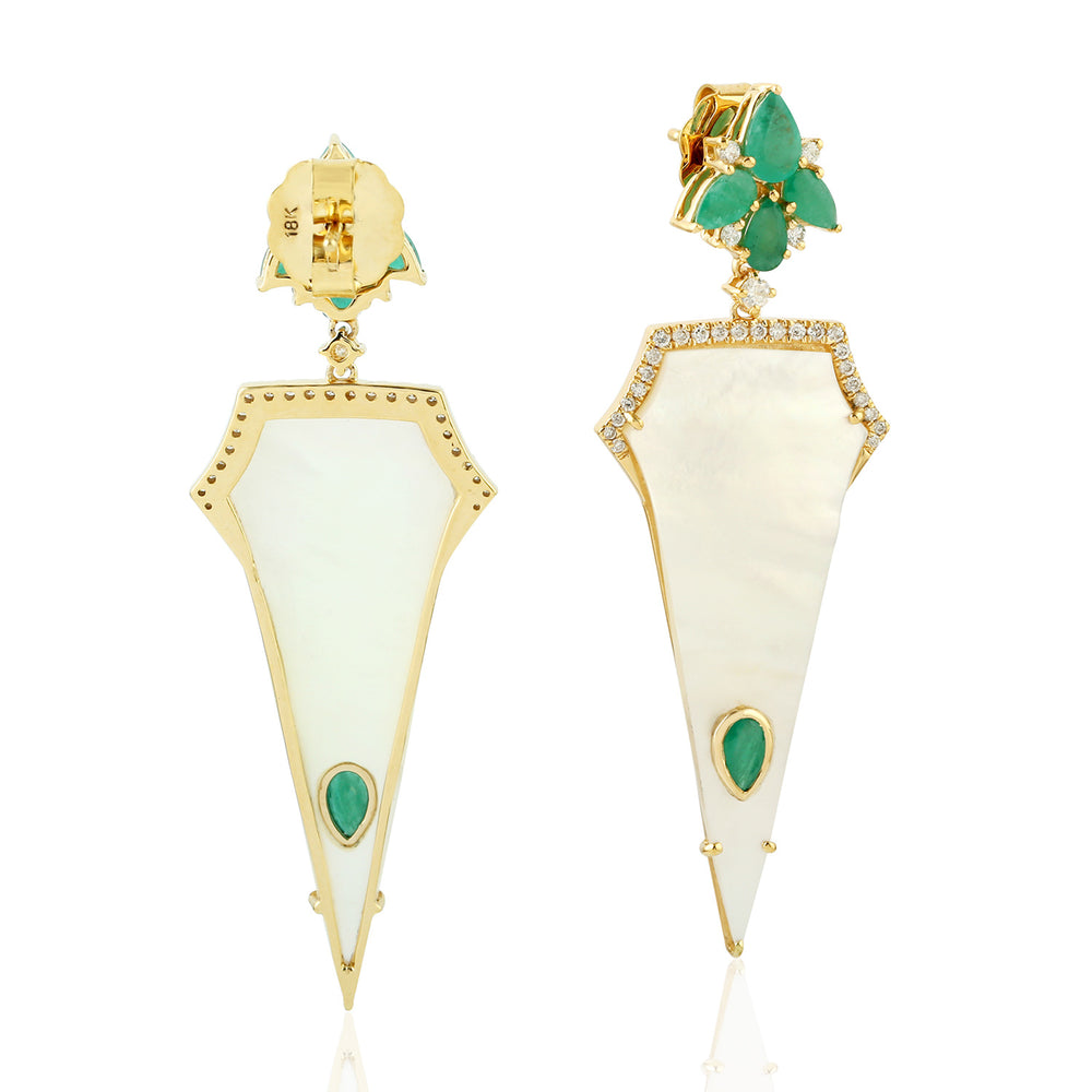 Natural Emerald Dangle Earrings 18K Yellow Gold Jewelry