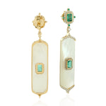 Mother Of Pearl Dangle Earrings Pave Diamond Emerald 18k Yellow Gold