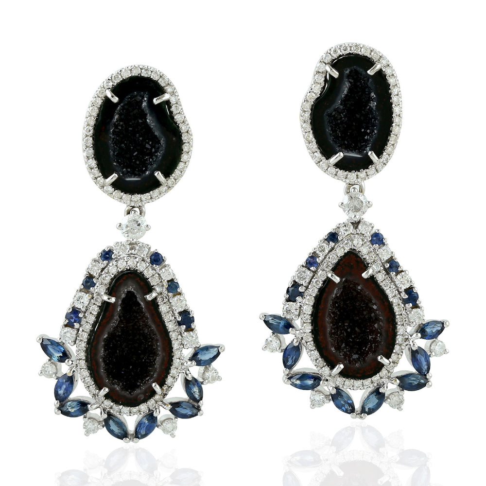 Natural Geode Dangle Earrings 18k White Gold Diamond Jewelry Gift