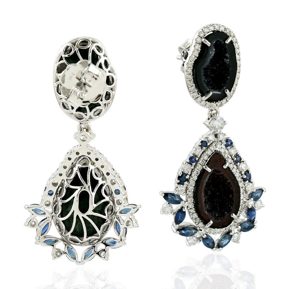 Natural Geode Dangle Earrings 18k White Gold Diamond Jewelry Gift