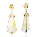 Natural Mother Of Pearl Pave Sapphire & Diamond Dangle Earrings 18k Yellow Gold Jewelry