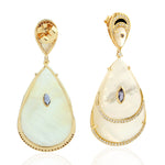 Dangle Pearl Dangle Earrings in 18KT Yellow Gold and Diamond Iolite