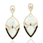 Natural Iolite Mother Of Pearl Dangle Earrings 18k Yellow Gold Jewelry