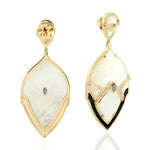 Natural Iolite Mother Of Pearl Dangle Earrings 18k Yellow Gold Jewelry