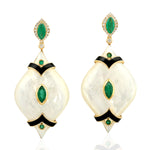 18KT Yellow Gold Emerald & MOp Gemstone Dangle Earrings Gift