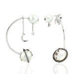 Natural Pearl Planet Charm Ear Climber Earrings 925 Sterling Silver Jewelry