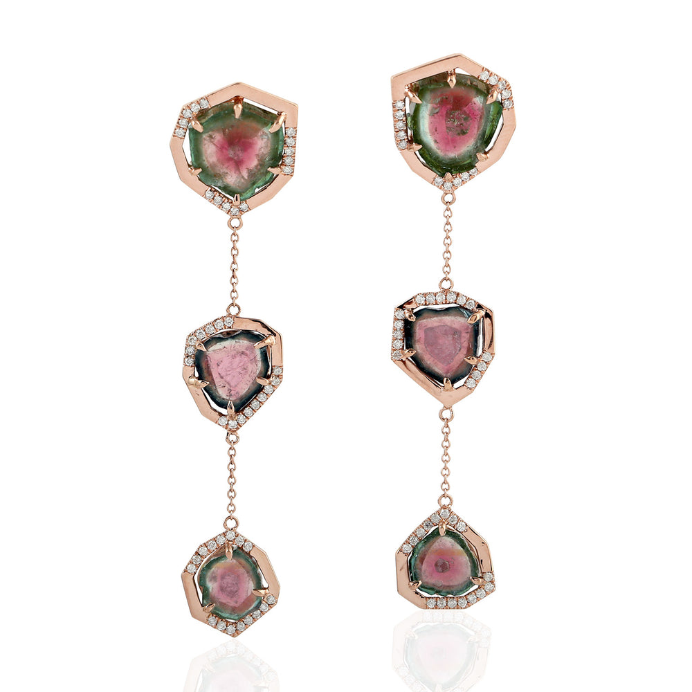 Natural Tourmaline Long Drop Earrings 18k Rose Gold Jewelry For Her