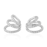 14k White Gold Huggie Earring Studded Diamond Earcuff Earrings Jewelry