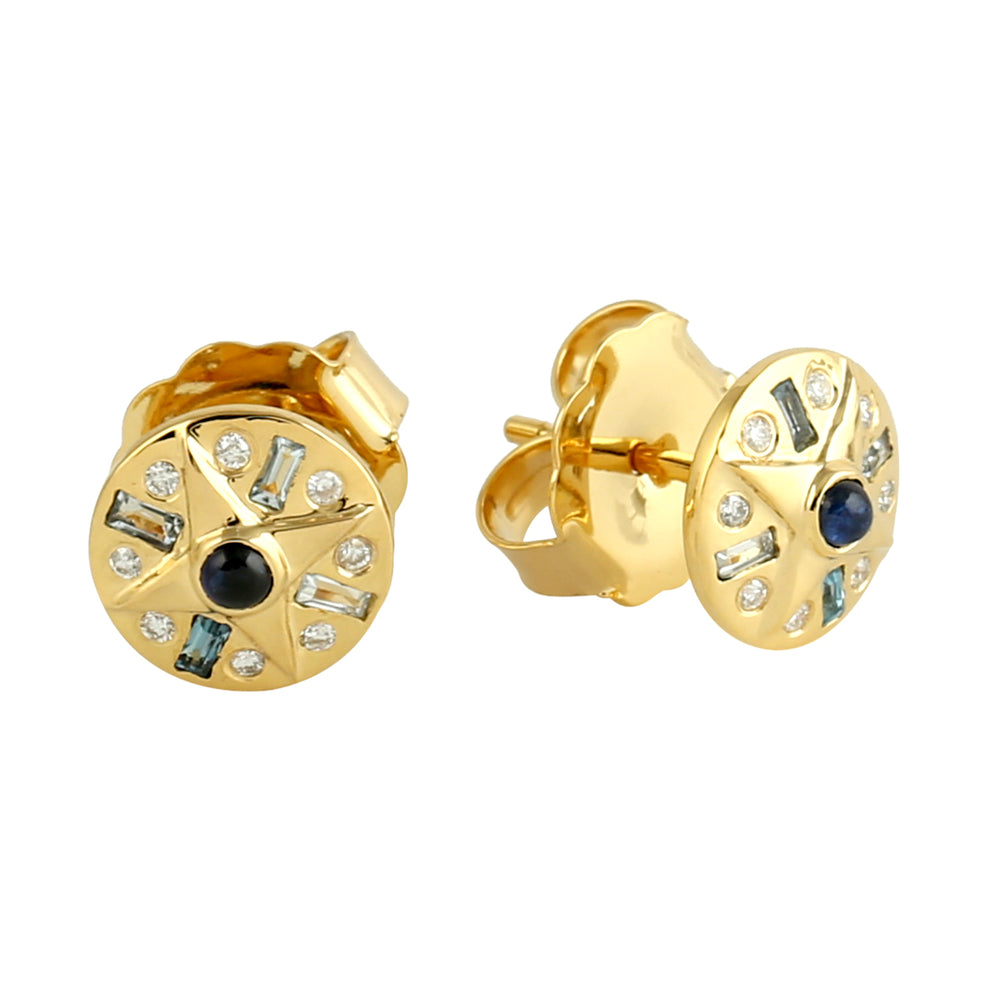 Baguette Topaz Diamond Stud Earrings in 18k Yellow Gold For Her