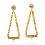 Natural Diamond Dangle Earrings 18K Yellow Gold Jewelry Gift