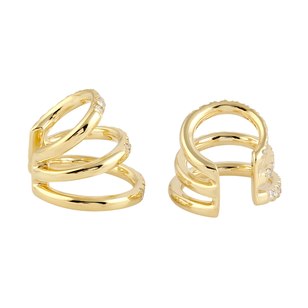 Natural Pave Diamond Earcuff Earrings In 14k Yellow Gold Jewelry