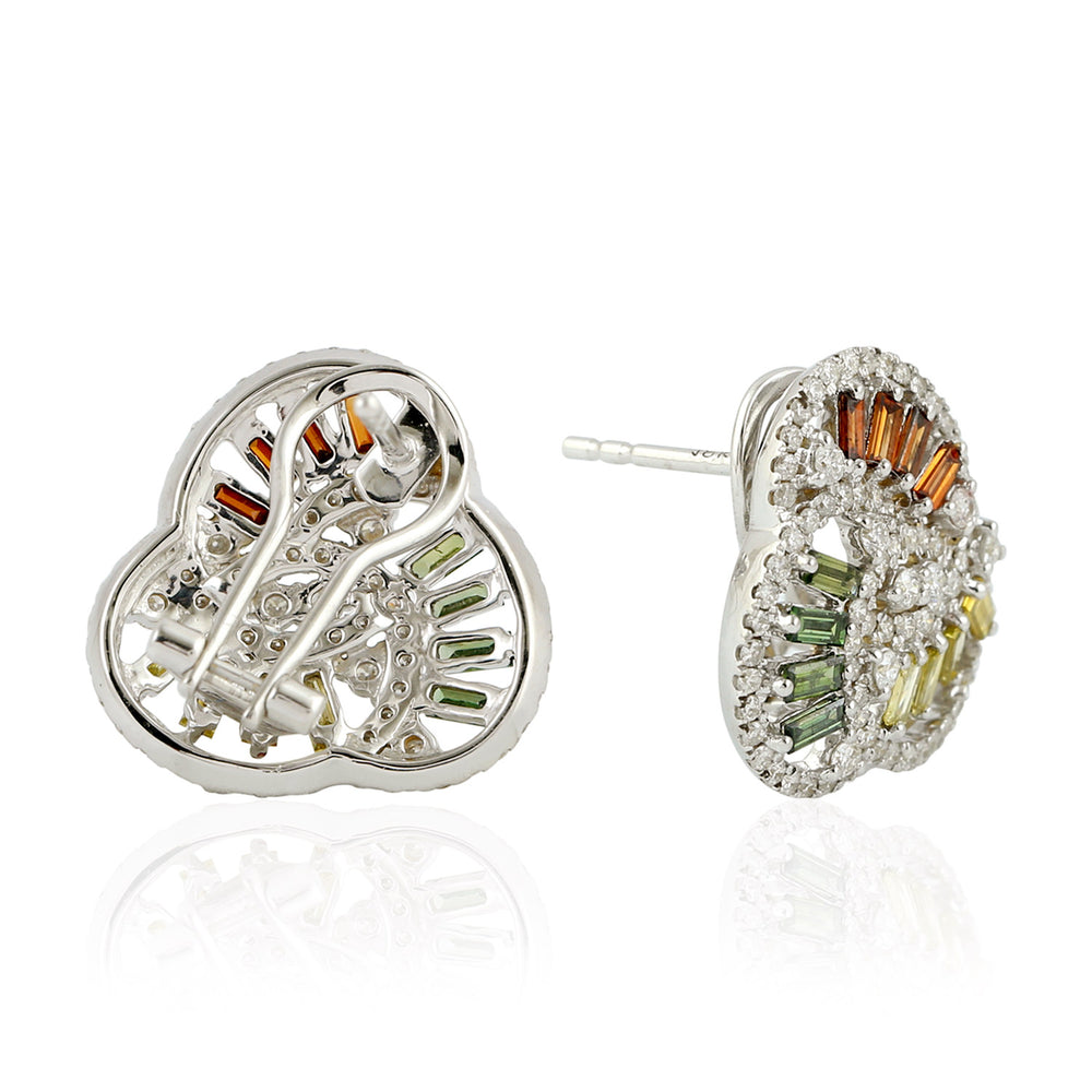 Natural Baguette Diamond Designer Stud Earrings 18k White Gold Jewelry Gift