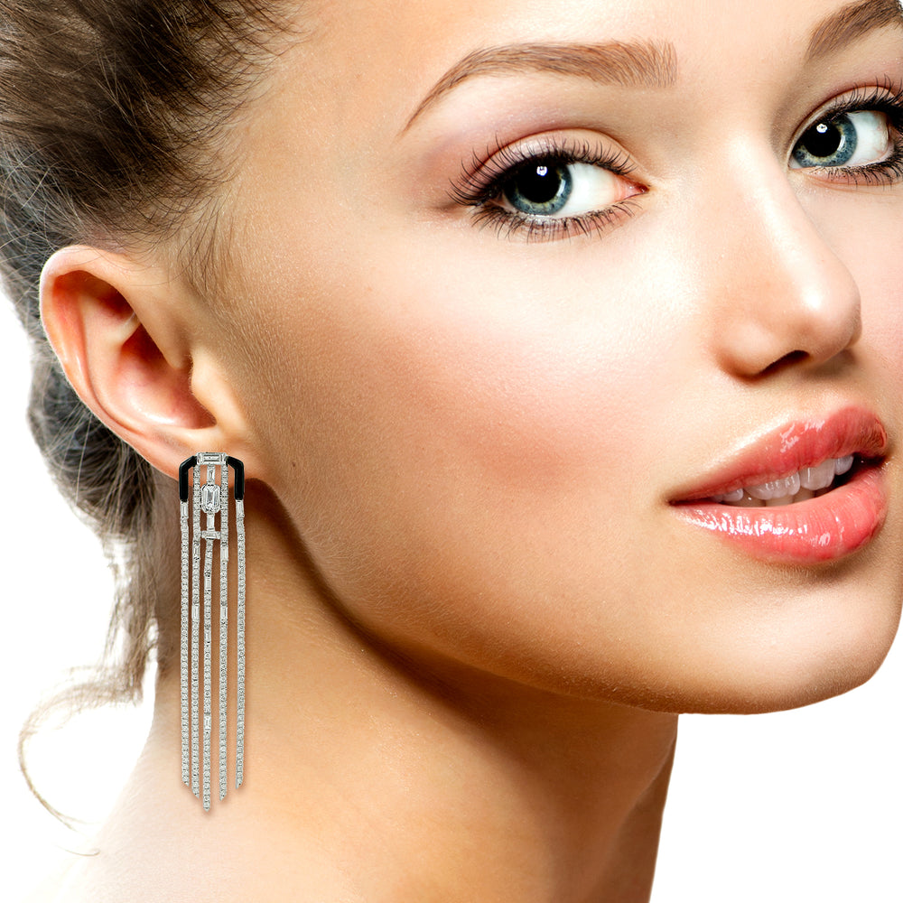 Natural Diamond Chandelier Earrings 18K White Gold Jewelry