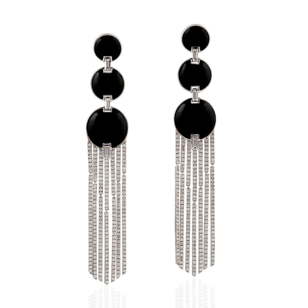 Natural Onyx Chandelier Earrings 18K White Gold Jewelry