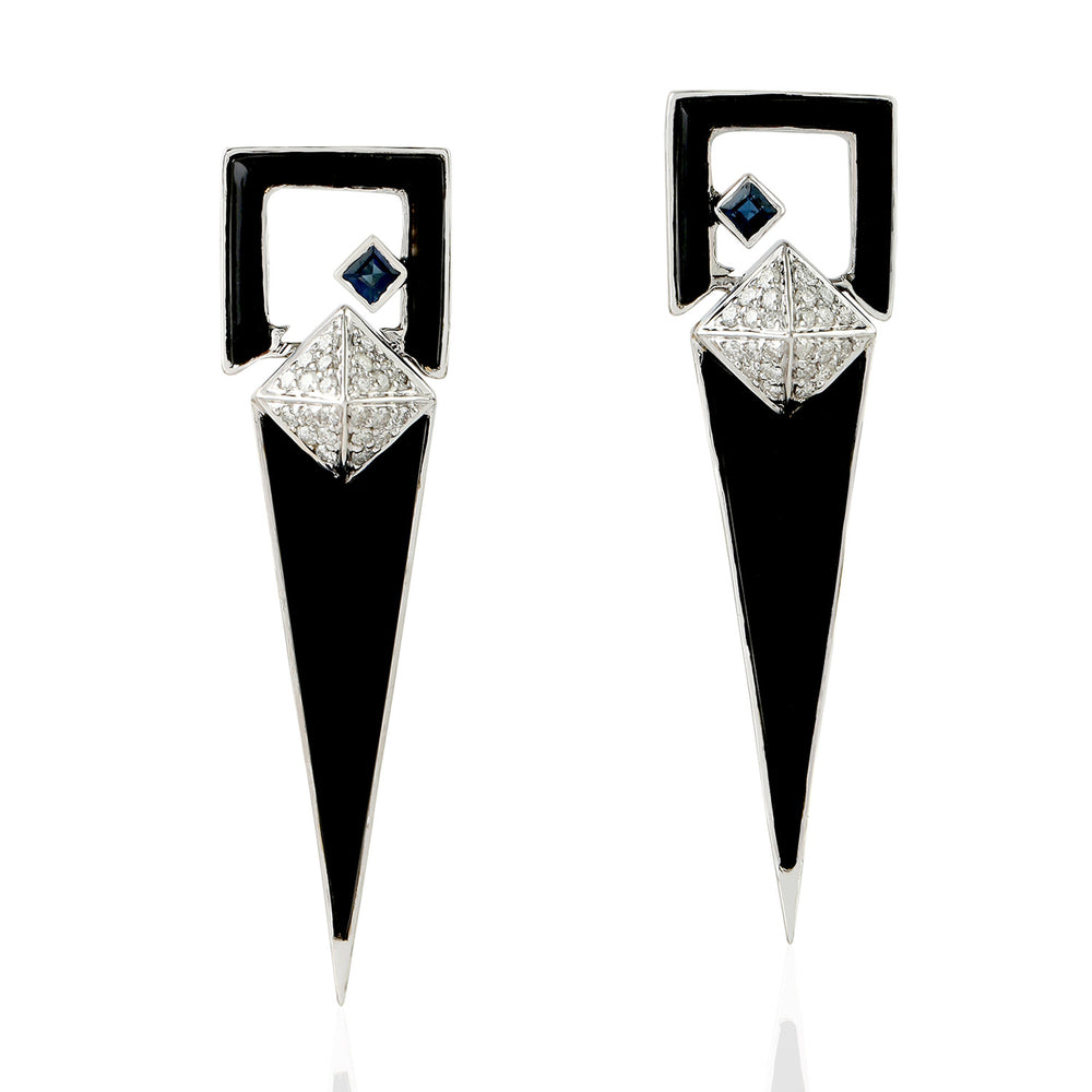Onyx Stud Earrings 18k White Gold Diamond Gemstone Handmade Jewelry Gift