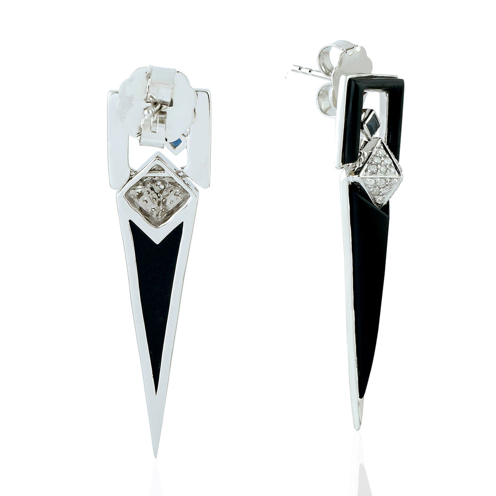 Onyx Stud Earrings 18k White Gold Diamond Gemstone Handmade Jewelry Gift