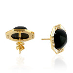 Natural Onyx Stud Earrings 18K Yellow Gold Octagon Geometric Jewelry Gift