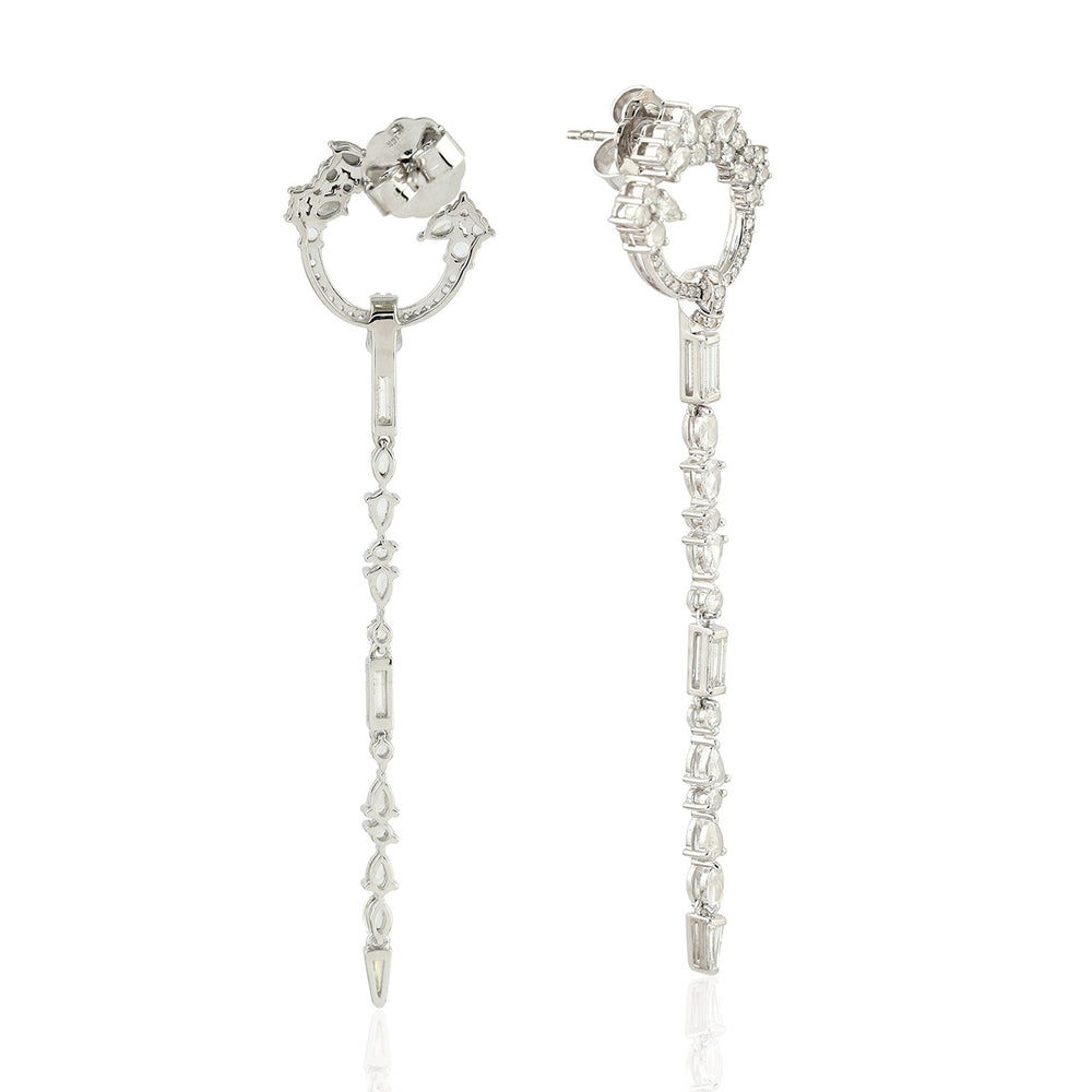 Natural Diamond Dangle Earrings 18K White Gold Jewelry