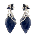 18k White Gold Natural Diamond & Sapphire Dangle Earrings Gift