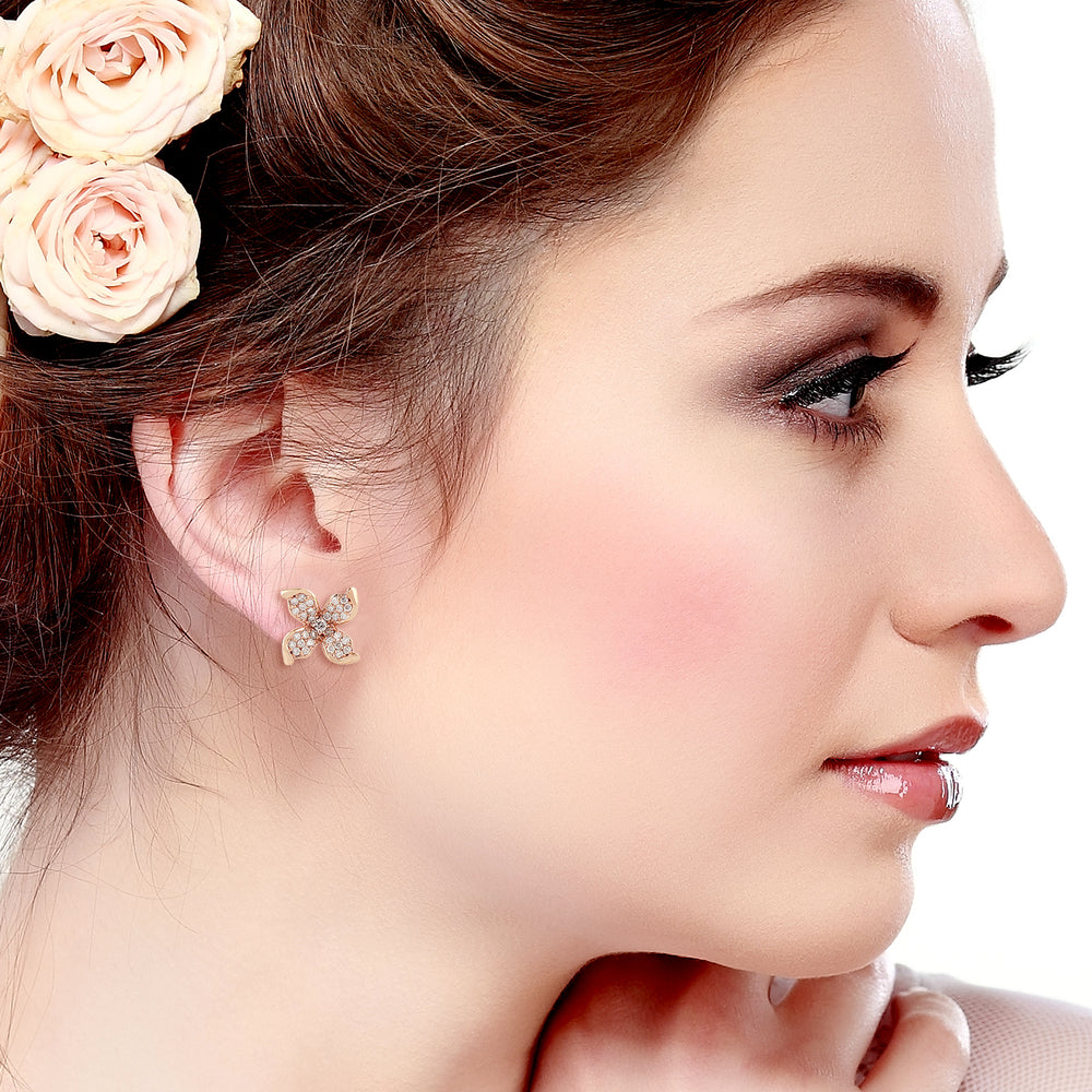 Natural Diamond Stud Earrings 18k Rose Gold Handmade Jewelry
