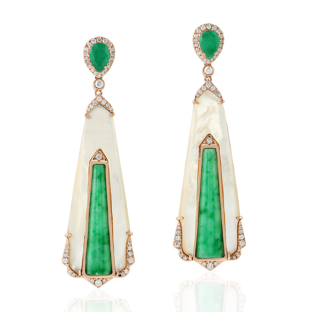 Emerald Drop/Dangle Earrings 18k Rose Gold Jade Jewelry
