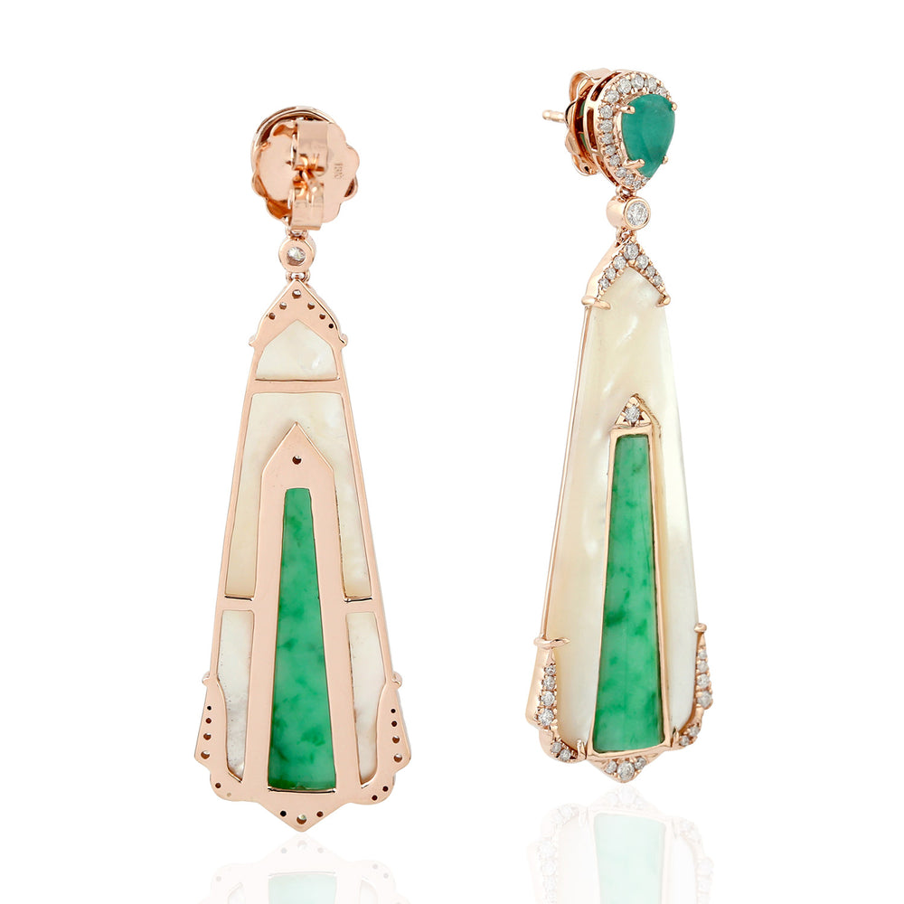 Emerald Drop/Dangle Earrings 18k Rose Gold Jade Jewelry