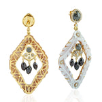Shell Cameos Dangle Earrings 18k Yellow Gold Diamond Handmade Jewelry