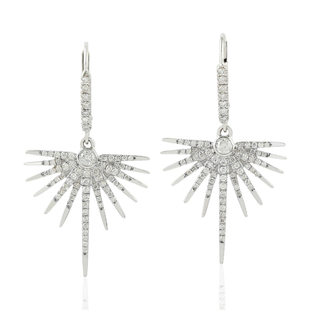 Natural Diamond Dangle Earrings 18K White Gold Jewelry Gift